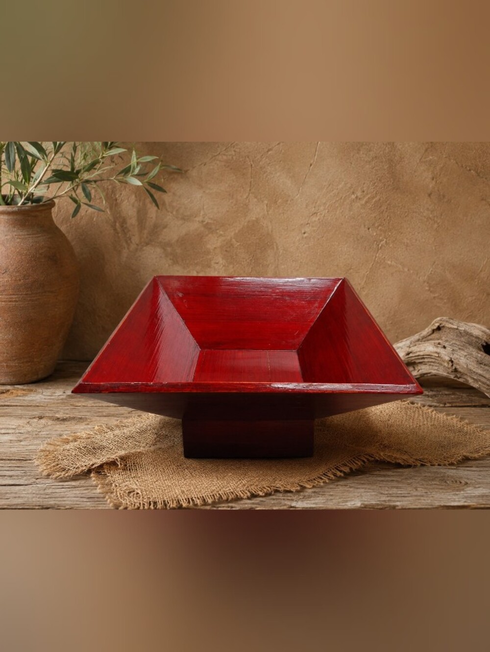 sixtrees red lacquerware decorative pedestal bowl handmade vietnam 12"